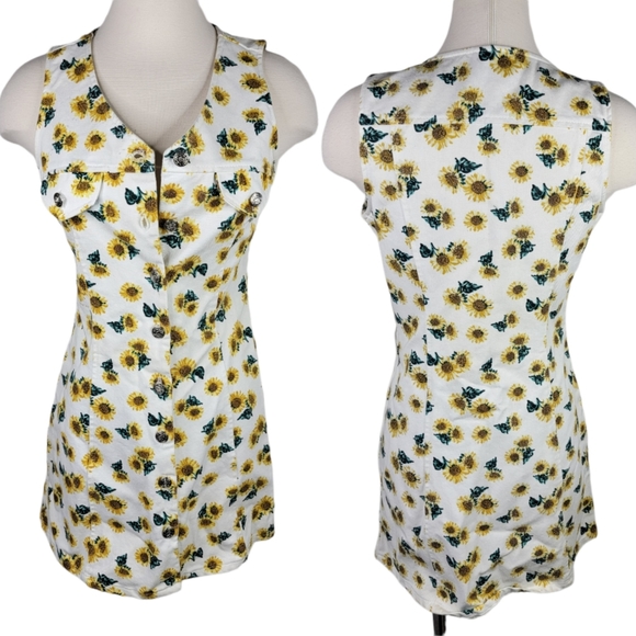 Vintage 90s Sunflower Denim A. Byer Sleeveless button Up Womens XS Dress - Picture 1 of 8